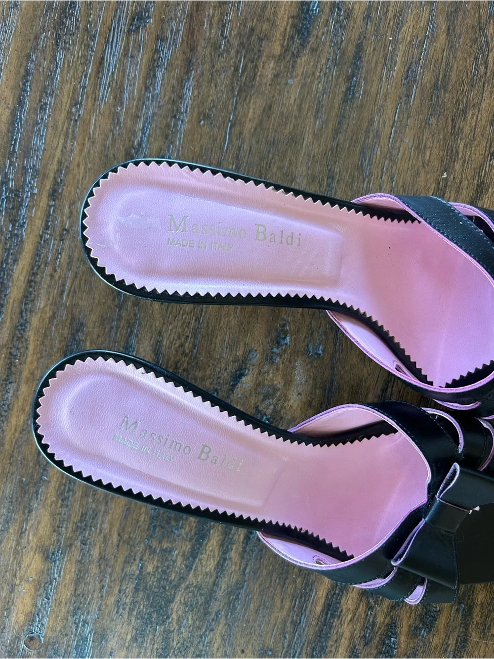 Massimo Baldi VTG Y2K Black & Pink Coquette Bow Open Toe Kitten Heels Fairycore